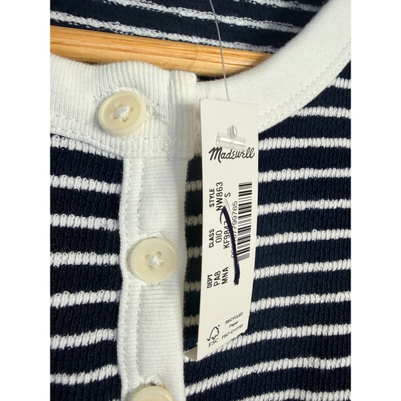Madewell Striped Elbow-Sleeve Henley Tee Midnight Navy Small NWT - Picture 9 of 10